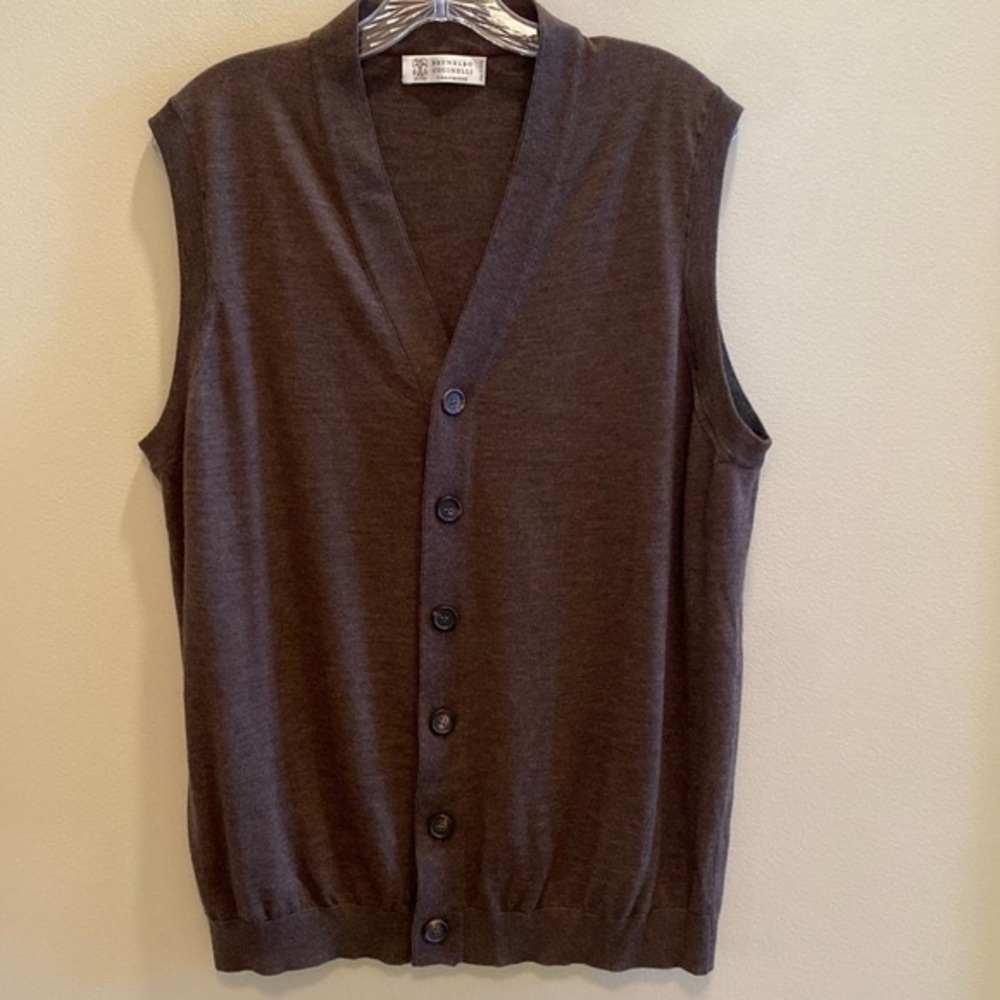 Brunello Cucinelli Wool Cashmere Knit  Sweater Cardigan Chocolate Brown 58 XXL